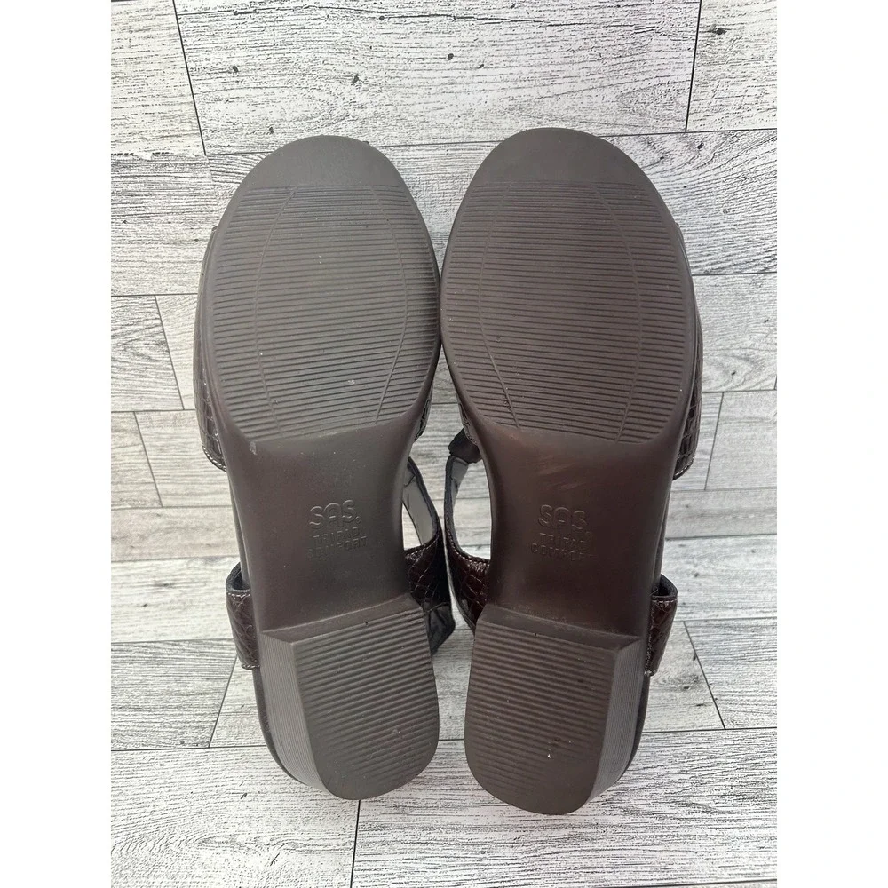 SAS Shoes Womens Size 6.5W Croc Embossed Leather Sandals Tripad Comfort Made USA